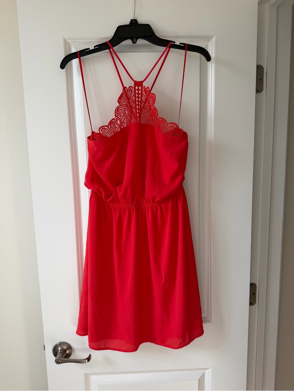 Express Red Lace-Back Spaghetti Strap Dress
